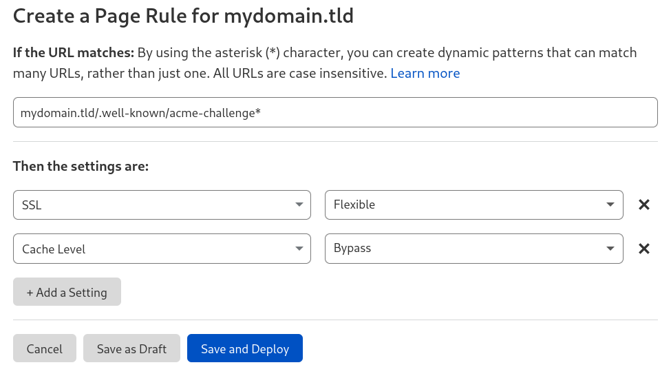 Create a bypass page rule
