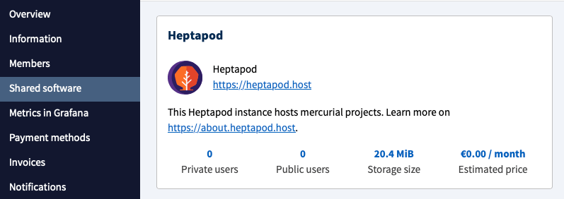 A screen capture of the Heptapod billing section